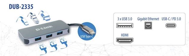 D-Link D-Link 6-in-1 USB-C Hub HDMI/Gb Ethernet/napajanje DUB-2335