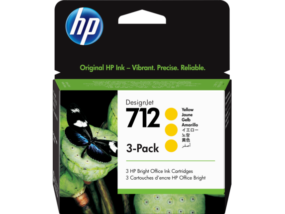 HP 712 3-Pack 29-ml Yellow DesignJet Ink Cartridge, 3ED79A