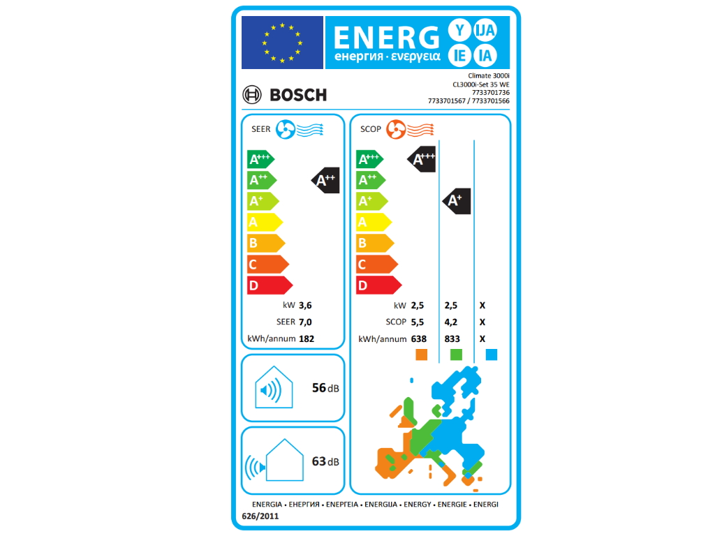 Bosch Klima Climate 3000i BAC3i-1232IA, inverter, WiFi Ready, A++, A+, R32, 12000BTU, bela