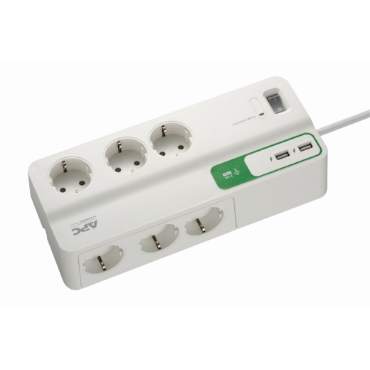 APC Performance SurgeArrest 6 outlets with 5V, 2.4A 2 port USB charger, 230V,PM6U-GR