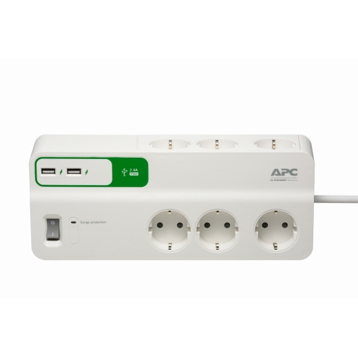 APC Performance SurgeArrest 6 outlets with 5V, 2.4A 2 port USB charger, 230V,PM6U-GR