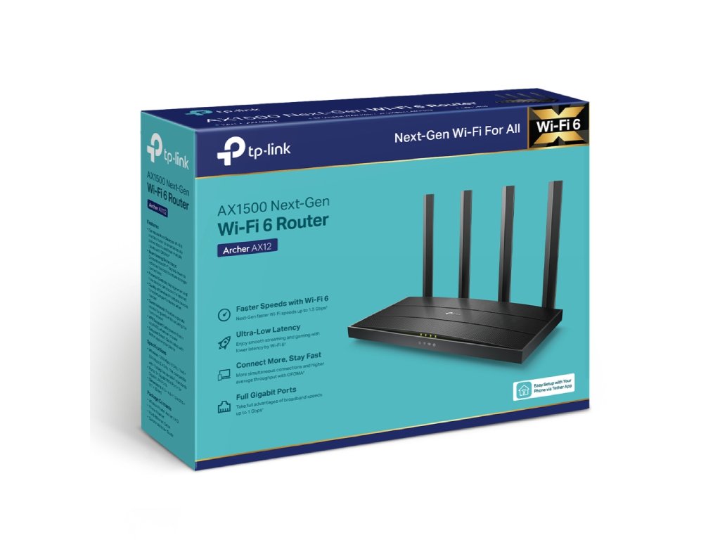 TP-Link Bežični ruter TP-LINK ARCHER AX12 WiFi/AX1500/1201Mbps/300Mbps/1GWAN 4GLAN/4 antene