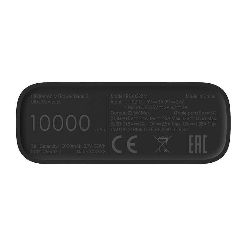 Xiaomi prenosivi punjač Mi Power Bank 3 Ultra Compact/10000mAh/USBx2, Micro USB, USB Type-C/crna