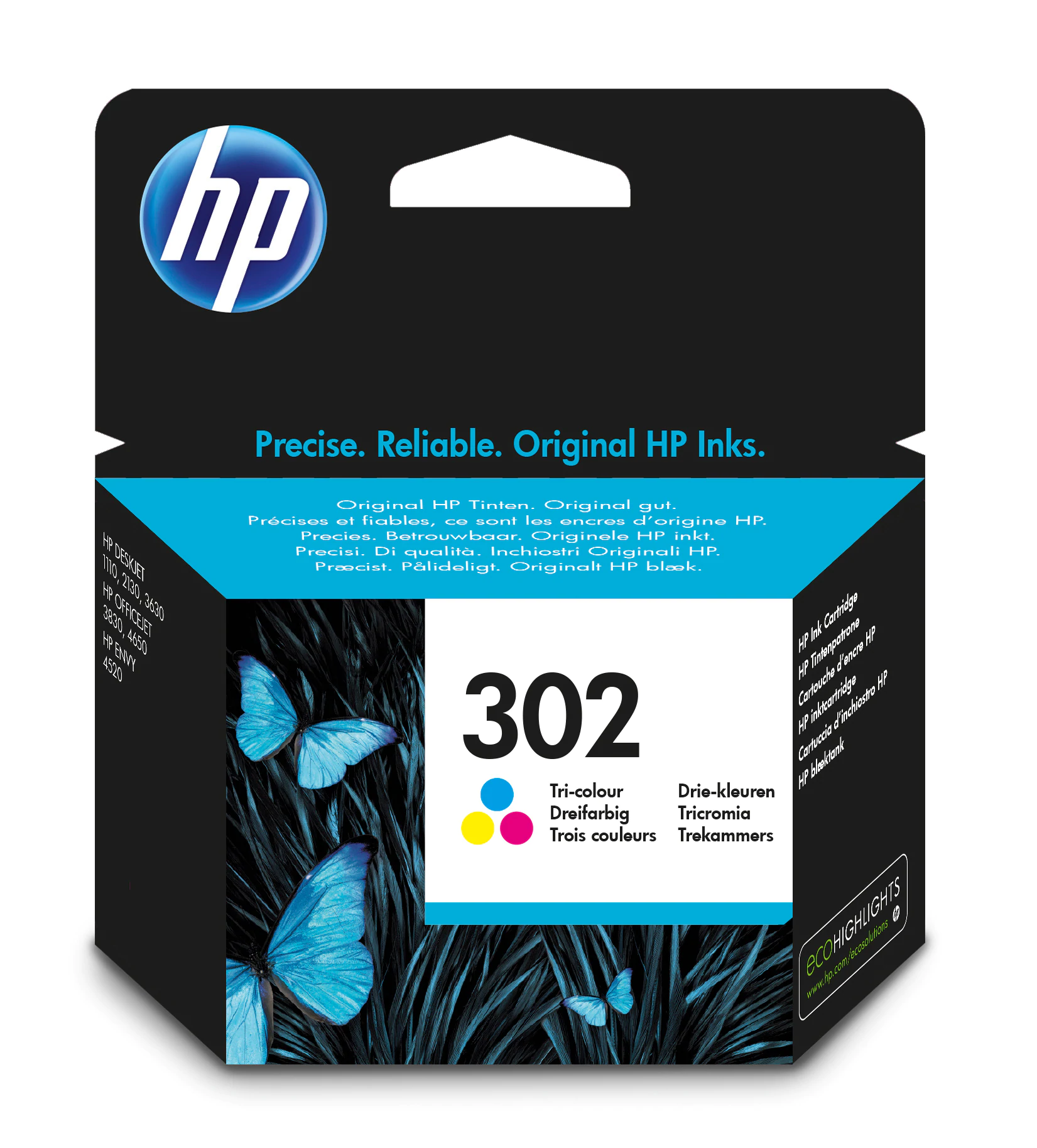 HP 302 Tri-color Original Ink Cartridge, F6U65AE