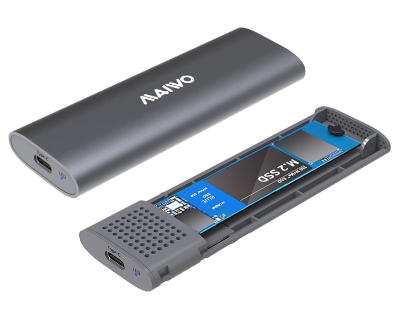 MAIWO Externo Kućište USB-C/USB(A) na M.2 NVMe/SATA Dual Protocol, alu K1689