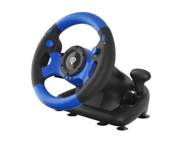 Natec GENESIS SEABORG 350, Driving Wheel for PC/Console, 10-inch Wheel, Dual-motor Feedback, Gear Shift Knob/Pedals, Accelerator/Brake Pedals, 15 Buttons, USB