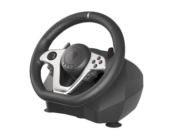 Natec GENESIS SEABORG 400, Driving Wheel for PC/Console, 11.5-inch Wheel, Dual-motor Feedback, Gear Shift Pedals, Accelerator/Brake Pedals, 15 Buttons, 3.5mm, USB