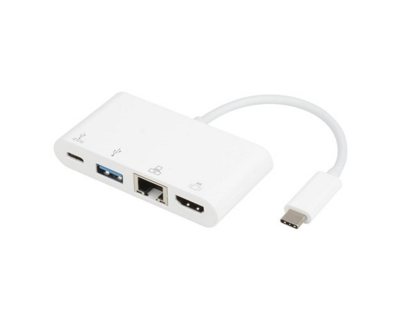 E-Green Adapter USB 3.1 tip C (M) - HDMI + USB3.0 + RJ45 + tip C (F) beli