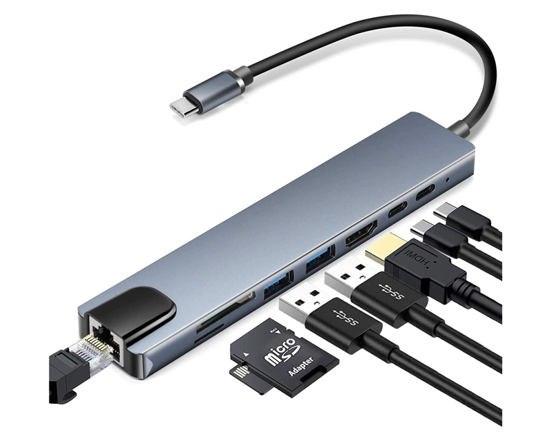 Adapter-konvertor TIP C na HDMI+2xUSB 3.0+TF/SD+2xTIP C+RJ45