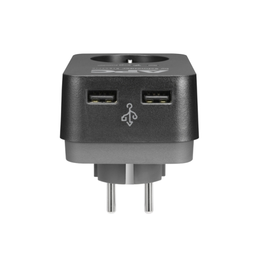 APC Essential SurgeArrest, 1 Schuko + 2 USB Charging Ports (2.4A Total), 230V 16A,PME1WU2B-GR