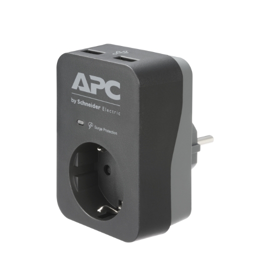 APC Essential SurgeArrest, 1 Schuko + 2 USB Charging Ports (2.4A Total), 230V 16A,PME1WU2B-GR