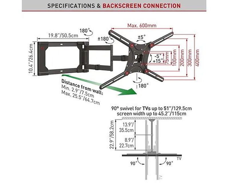 BARKAN 4400.B LCD TV zglobni zidni nosač do 80 inča za ravne i zakrivljene televizore