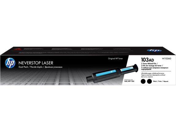 HP 103AD Dual Pack Black Original Neverstop Laser Toner Reload Kit, W1103AD