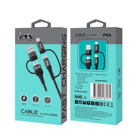 MS KABL MS USB-A 2.0/C -> USB-C/L, 1m, Crni