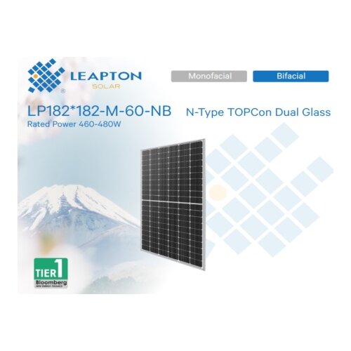 Leapton Energy PV modul LEAPTON,480W,BF,N Tip,1200mm, silver frame