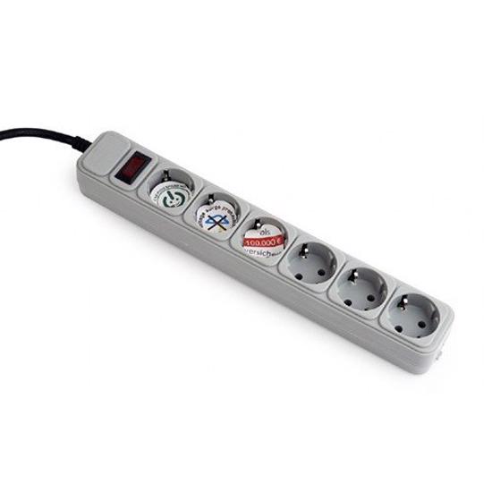 Gembird Surge Protection Power strip, 6 sockets, 1.8m, 16A Automatic Circuit Breaker, Power Switch, Grey