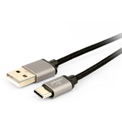 Gembird Cotton braided Type-C/Type-A USB cable with metal connectors, 1.8 m, black color, blister