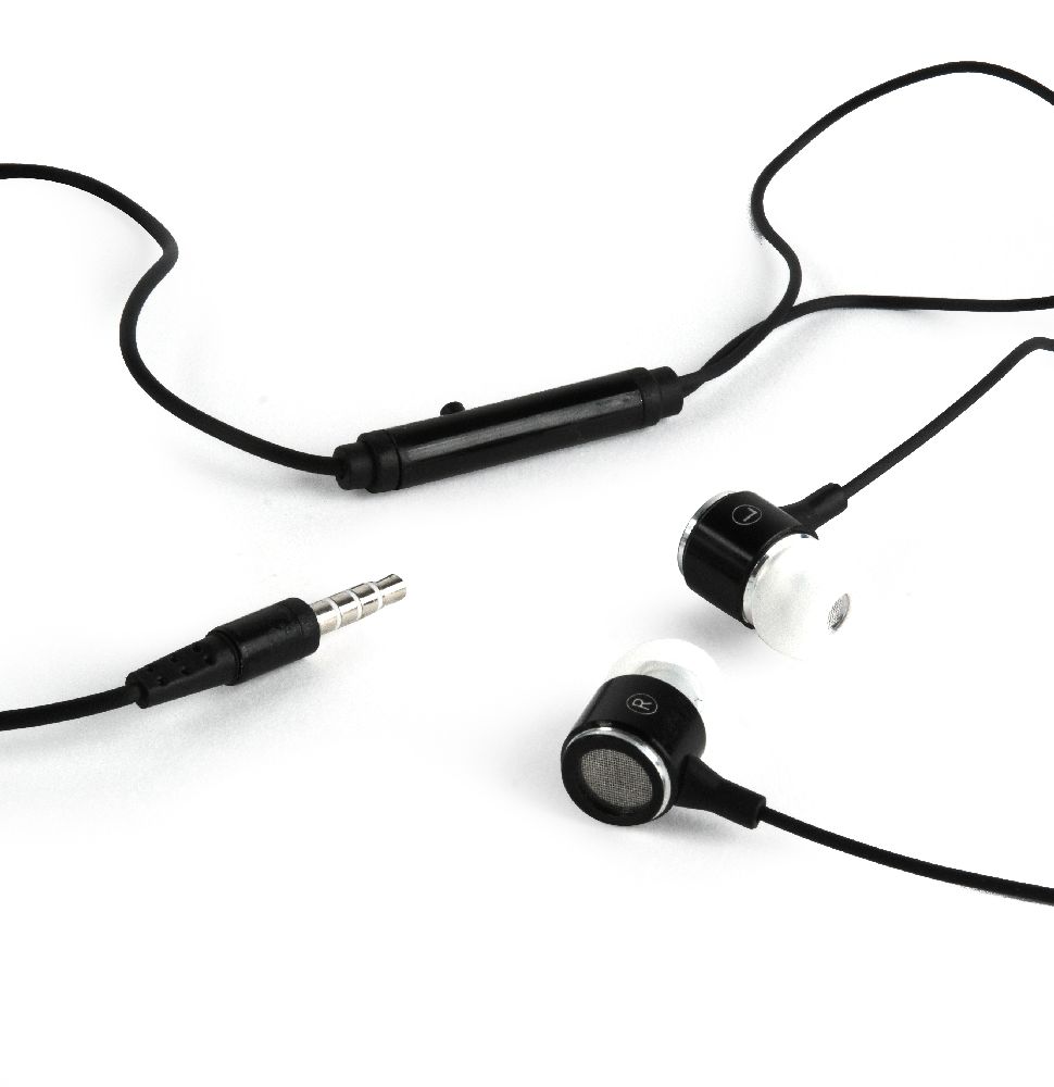 Gembird Stereo Metal Earphones with Microphone and Volume Control, 4-pin 3.5mm Stereo, Black-White