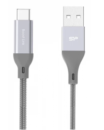 Silicon Power USB3.0 to USB-C Cable, Boost Link Nylon LK30AC, Supports QC3.0/QC2.0 up to 3A, Up to 5Gbit/s, Gray, 1m