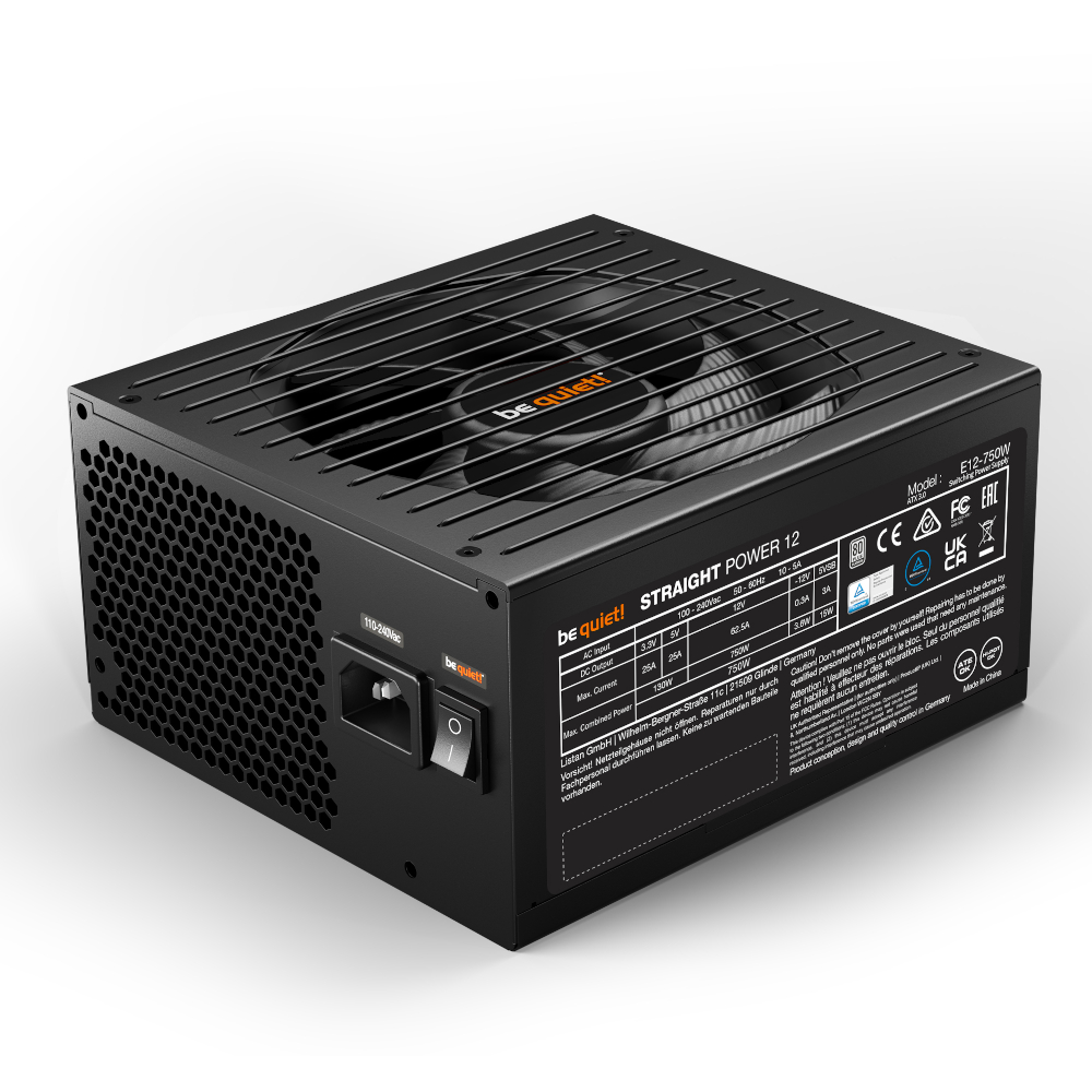 STRAIGHT POWER 12 750W, 80 PLUS Platinum efficiency (up to 93.8%), Virtually inaudible Silent Wings 135mm fan, ATX 3.0 PSU with full support for PCIe 5.0 GPUs and GPUs with 6+2 pin connectors, One massive high-performance 12V-rail