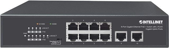 Intellinet 8-Port Gb PoE+ Switch 2 RJ45 Gigabit Uplink Ports,561402