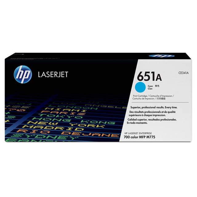 HP 651A Cyan Original LaserJet Toner Cartridge, CE341A