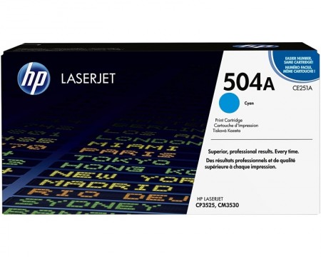 HP 504A Cyan Original LaserJet Toner Cartridge, CE251A