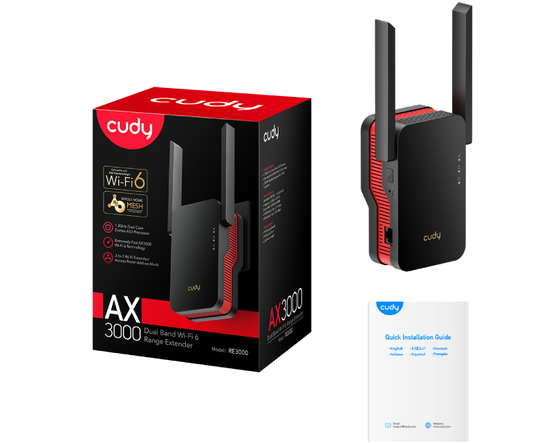 CUDY RE3000 AX3000 Dual Band Wi-Fi 6 Range Extender,6971690792909