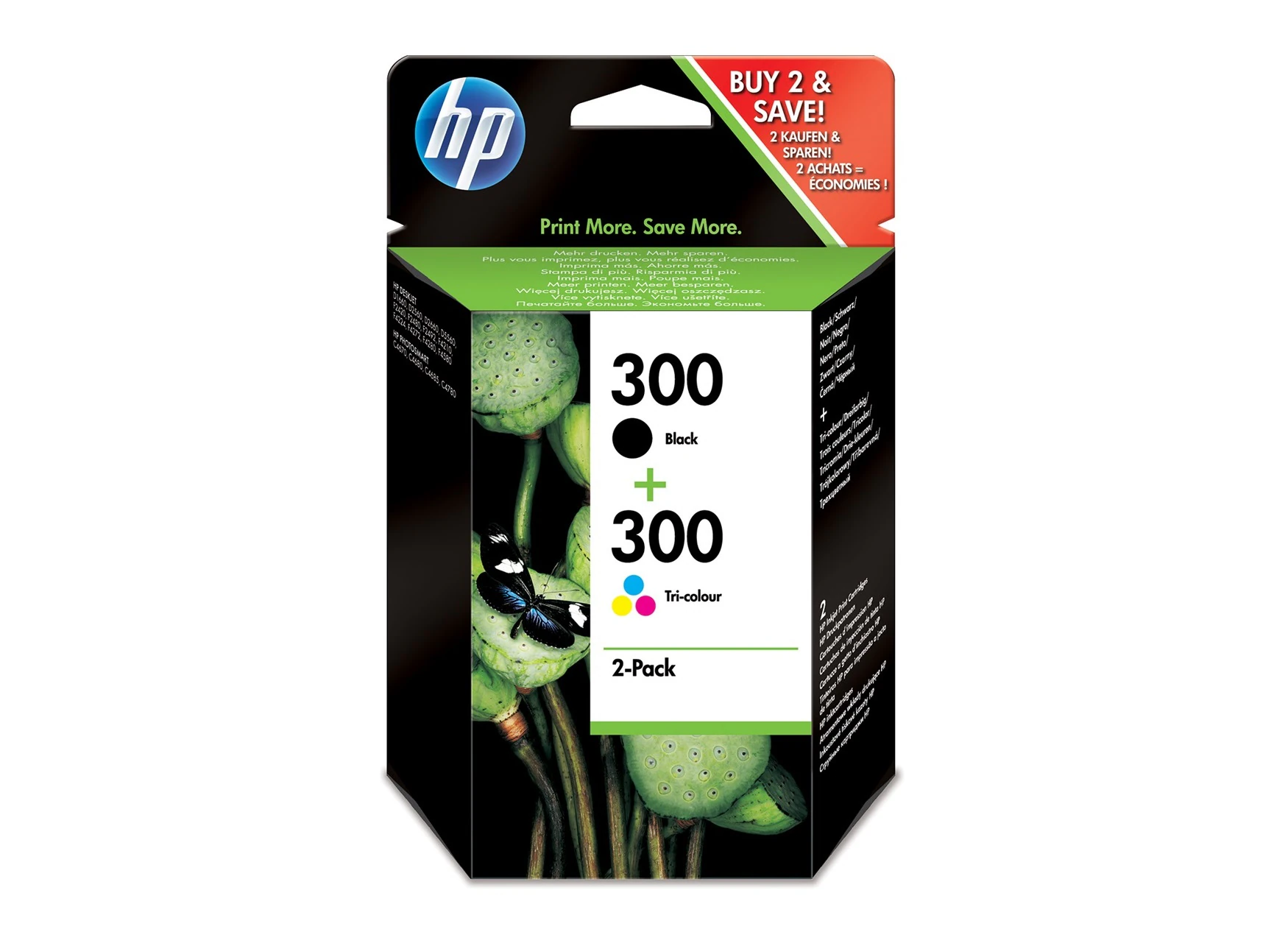 HP 300 Black / Tri- Color Original Ink Cartridge 2-Pack, CN637EE