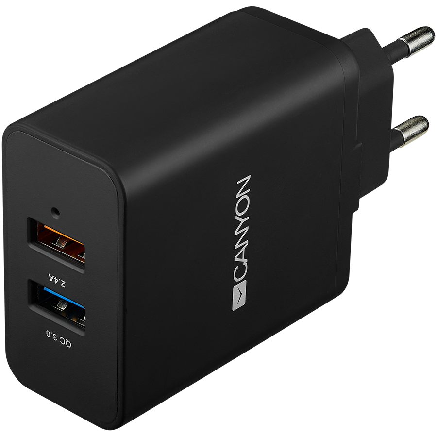 CANYON charger H-07 QC 3.0 3A/2USB-A Black,CNE-CHA07B