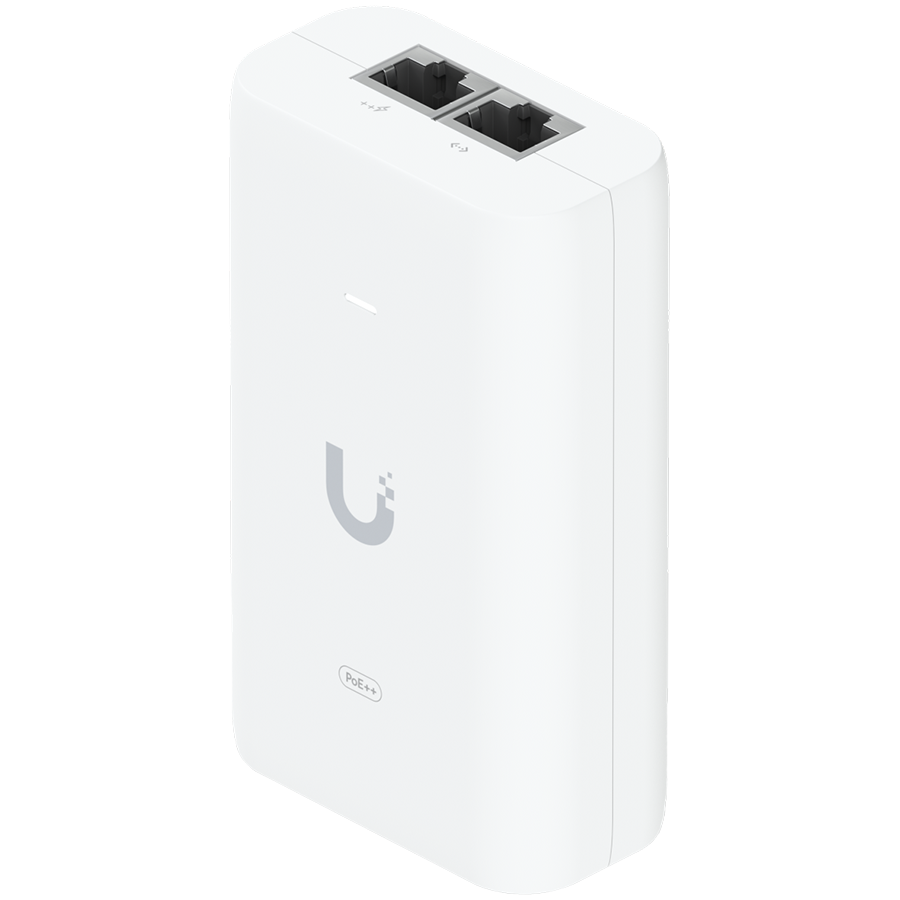 UBIQUITI PoE++ Adapter; Delivers up to 60W of PoE++; Surge, peak pulse, and overcurrent protection; Contains RJ45 data input, AC cable with earth ground, and PoE++ output; LED indicator for status monitoring,U-POE-PLUS_PLUS-EU