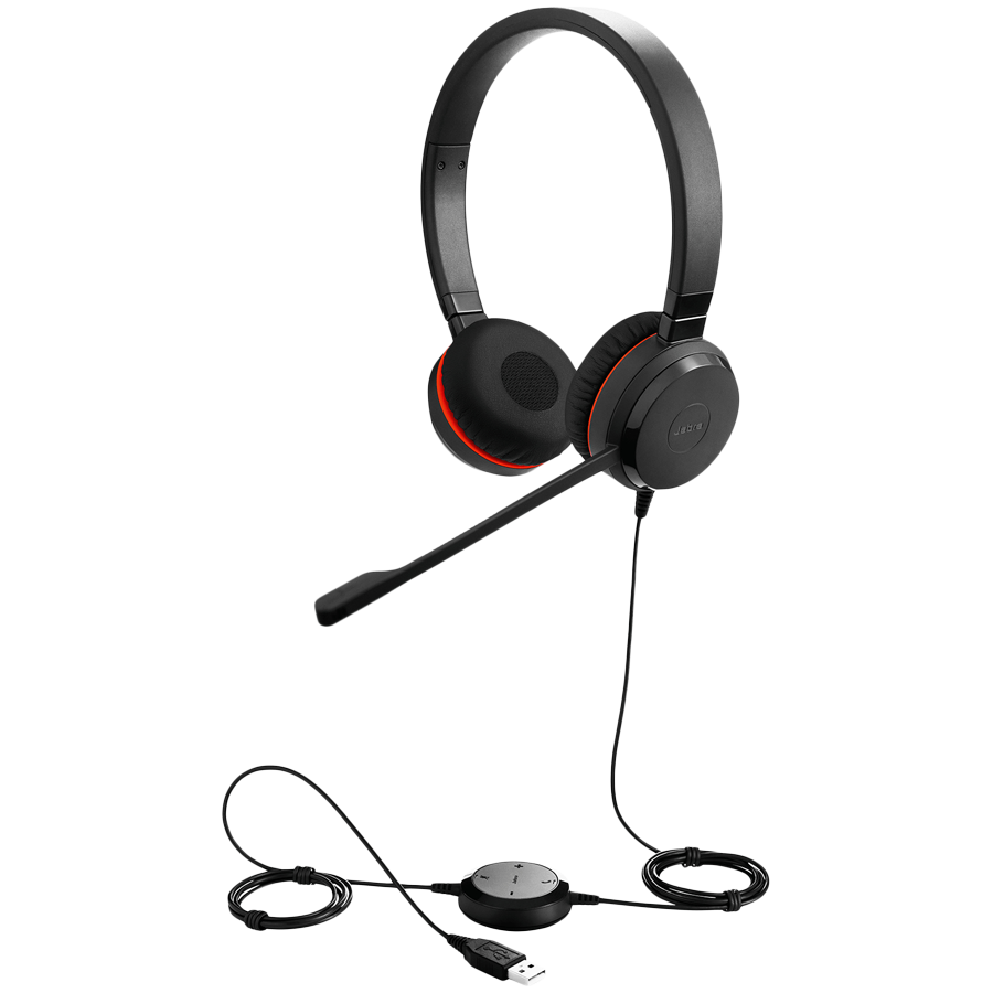 JABRA EVOLVE 30 II MS Stereo USB Headband, Noise cancelling, USB and 3.5 connectivity, with mute-button and volume control on the cord, with leather ear cushion, Microsoft optimized, 5399-823-309