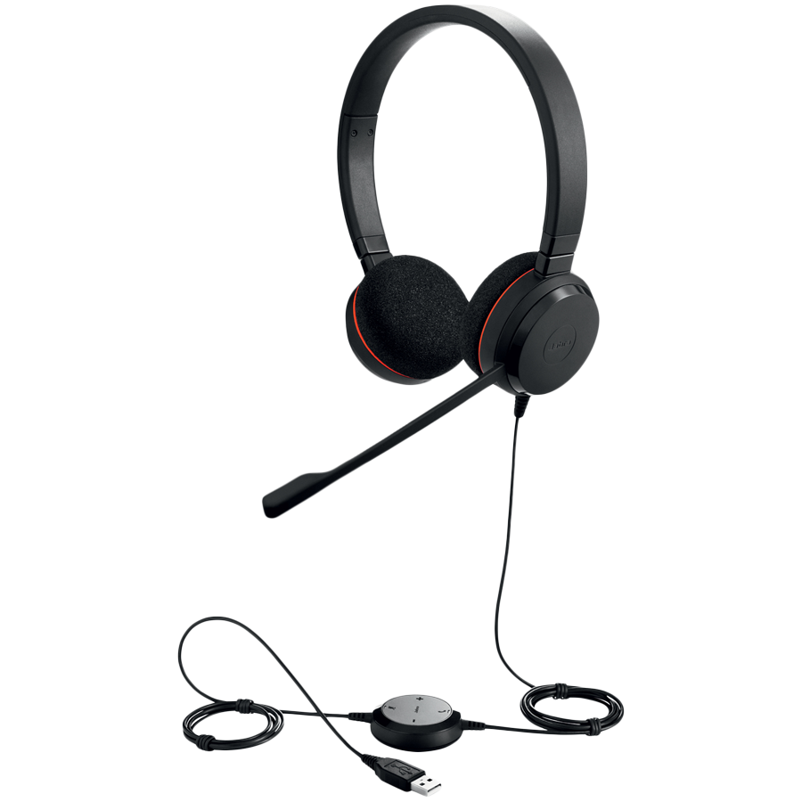 JABRA EVOLVE 20 MS Stereo USB Headband, Noise cancelling, USB connector, with mute-button and volume control on the cord, with foam ear cushion, Microsoft optimized, 4999-823-109