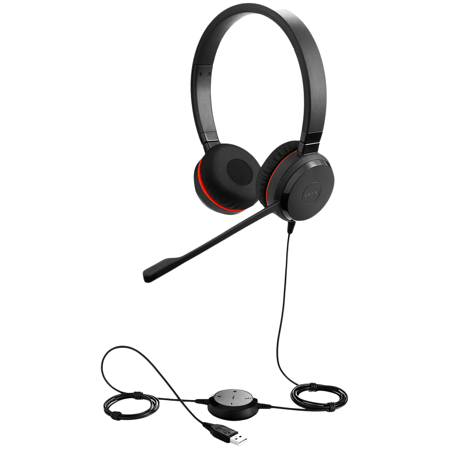 JABRA EVOLVE 20 MS Stereo USB Headband Special Edition Noise cancelling, USB connector, with mute-button and volume control on the cord, with leatherette ear cushion, Microsoft optimized, 4999-823-309