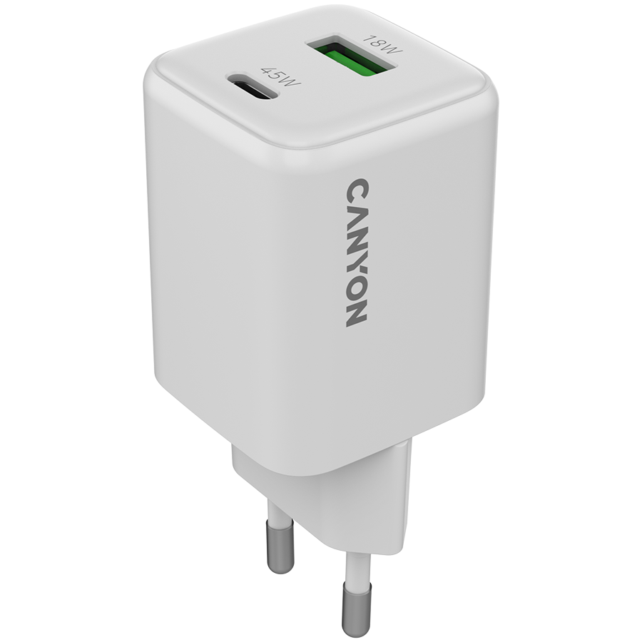CANYON charger CU45AC GaN 45W 1xPD 1xQC EU White,CNS-CUW45AC