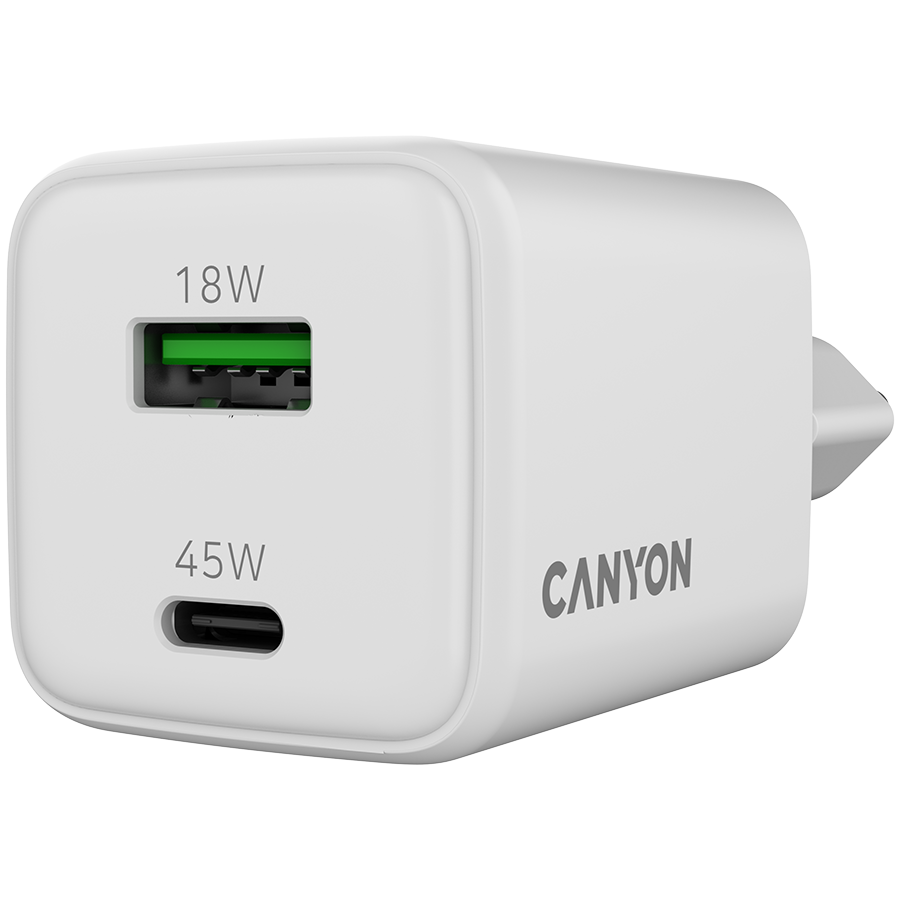 CANYON charger CU45AC GaN 45W 1xPD 1xQC EU White,CNS-CUW45AC