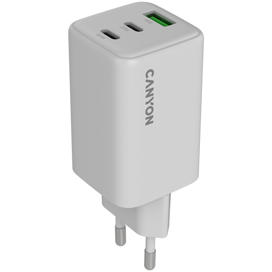 CANYON charger CU65ACC GaN 65W 2xPD 1xQC EU White,CNS-CUW65ACC