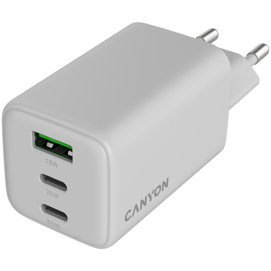 CANYON charger CU65ACC GaN 65W 2xPD 1xQC EU White,CNS-CUW65ACC