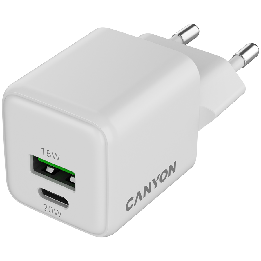 CANYON charger CU20AC GaN 20W 1xPD 1xQC EU White,CNS-CUW20AC