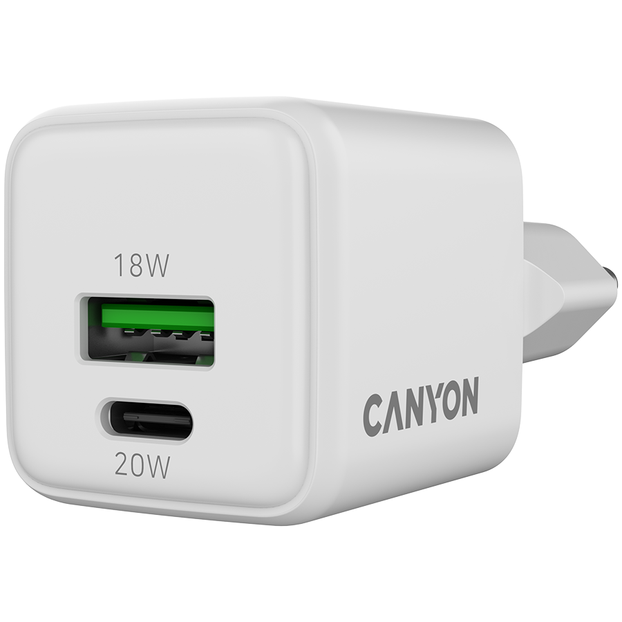 CANYON charger CU20AC GaN 20W 1xPD 1xQC EU White,CNS-CUW20AC
