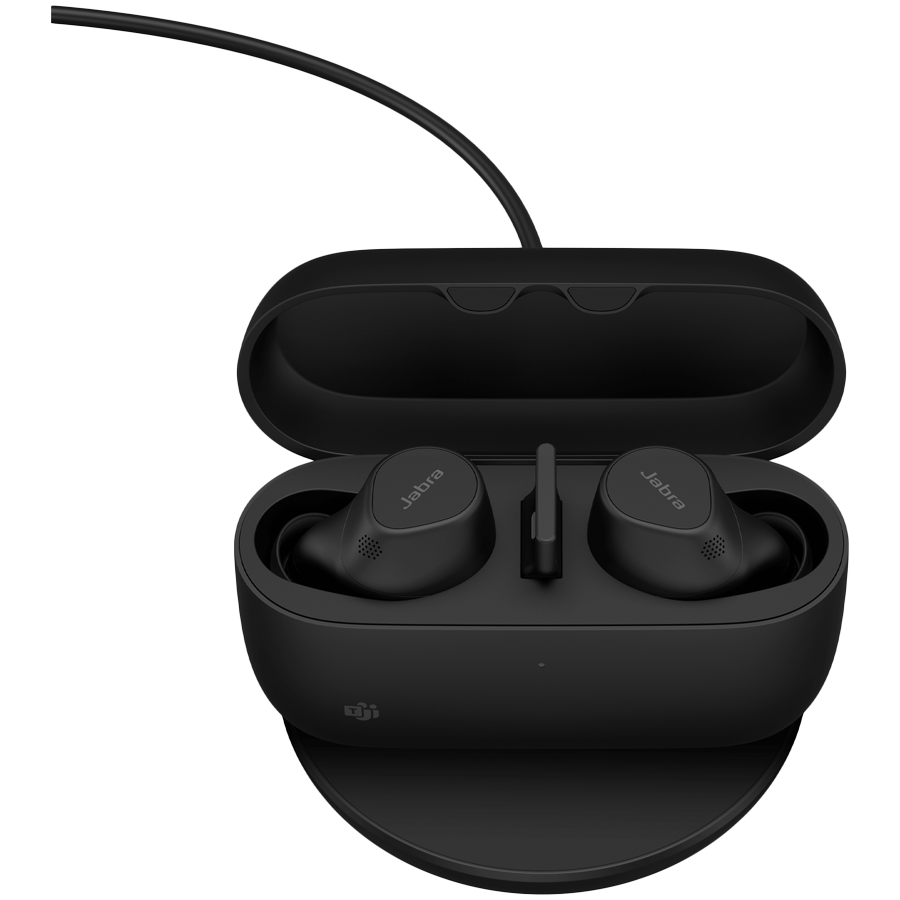 JABRA EVOLVE2 Buds MS, Cradle USB-A MS, Link 380 BT adapter USB-A MS, 30  cm USB-C to USB-A cable, Ear gels, wireless charging pad, warranty, JABRA EVOLVE2 Buds UC, Cradle USB-A UC, Link 380 BT adapter USB-A UC, Ear gels, warranty, 20797-989-999