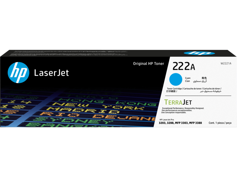 HP 222A Cyan Original LaserJet Toner Cartridge, W2221A
