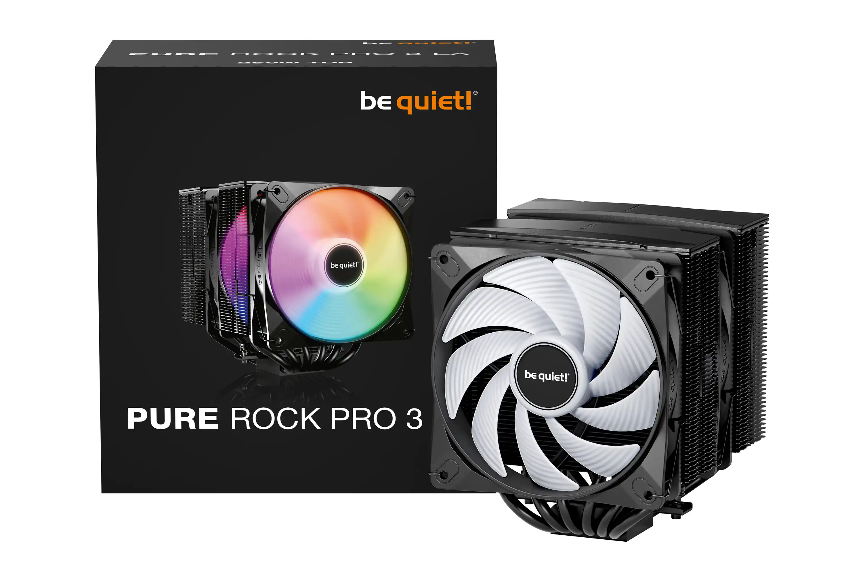 be quiet! PURE ROCK PRO 3 LX [LGA-1851 Default ILM and RL-ILM support/AM5], 250W TDP, Two Light Wings LX 120mm PWM ARGB fan max. 34.8dB(A), 6 high-performance 6mm heat pipes with HDT technology