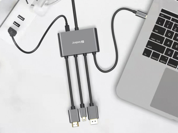Sandberg Kabl-display HUB Sandberg All-In-One USB C/DP/m DP/HDMI - HDMI 2m 509-21
