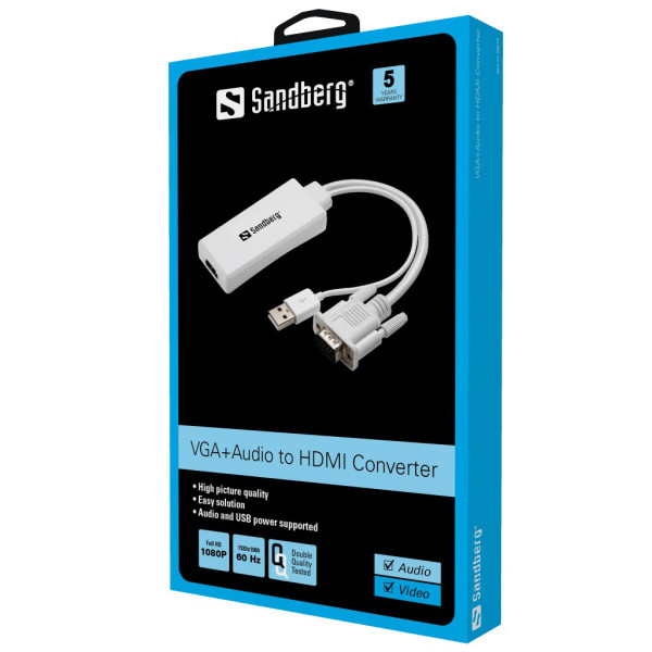 Sandberg Adapter konverter Sandberg VGA + Audio - HDMI FHD 508-78