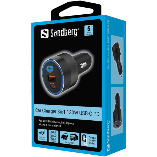 Sandberg USB auto punjač Sandberg 3in1 USB/USB-C 130W 441-49