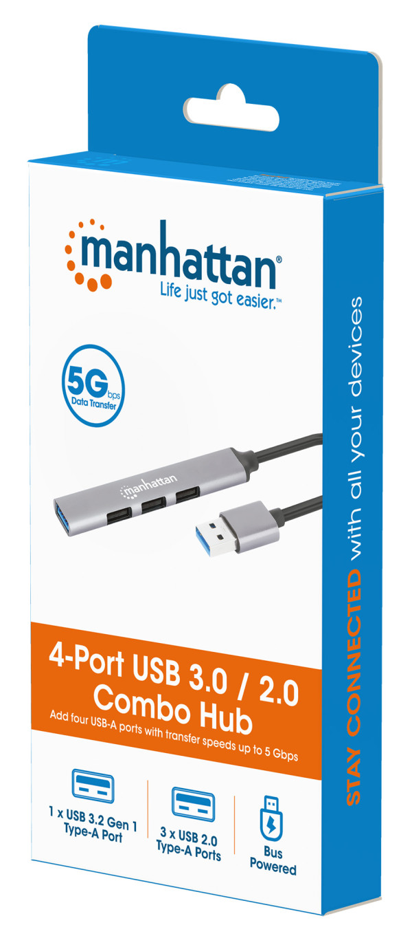Manhattan USB HUB 4port Manhattan 168427 3.0/3xUSB 2.0 480Mbps/1xUSB 3.0 5Gbps/sivi