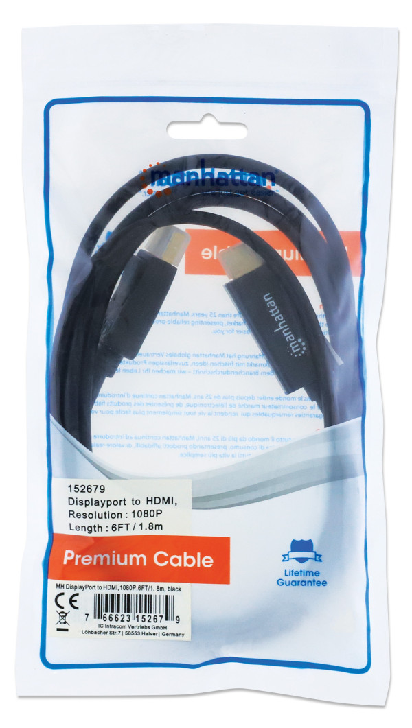Manhattan Kabl Manhattan 152679 DisplayPort/M - HDMI/M 1080/1,8m