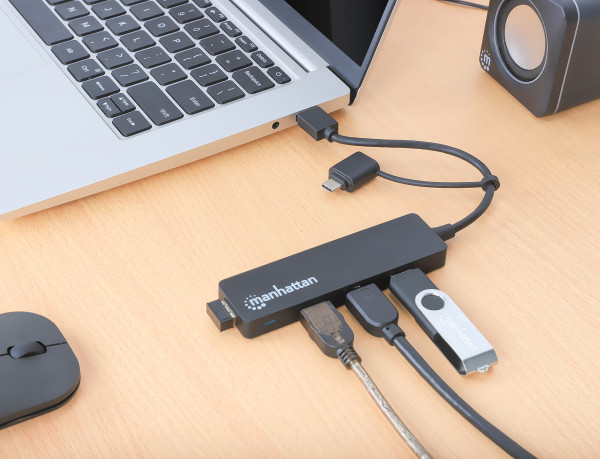 Manhattan USB-C HUB 4port Manhattan 180863 3.2 G1+USB-C/5Gbps/Crni