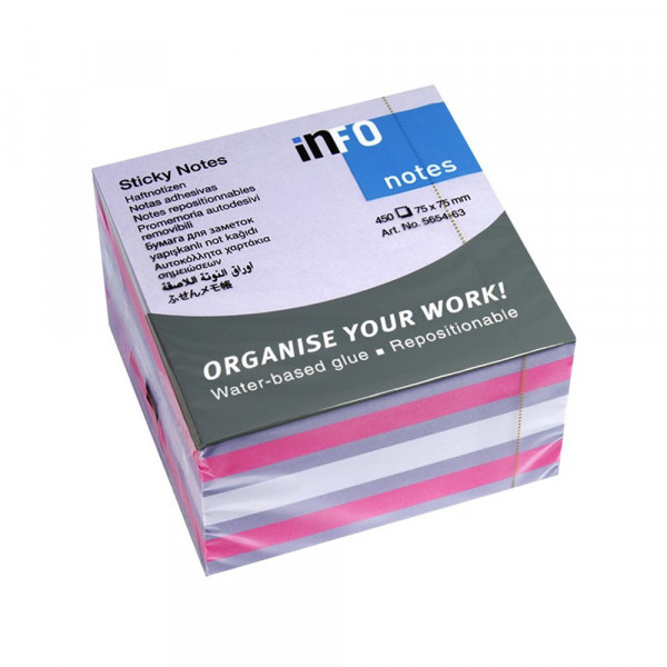 Info notes Kocka samolepljivi listići INFO NOTES 450 lis, 75x75 violet mix 5654-63